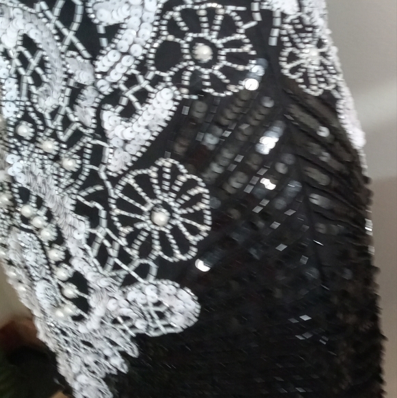 Sweelo Vintage Black & White Lace Beaded Sequin Dress Size M - Picture 11 of 13